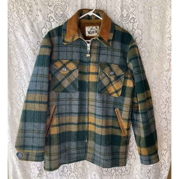 Woolrich Other - Vtg Mens Woolrich Wool Coat Jacket Plaid Fleece Lined Heavy Large Suede Collar